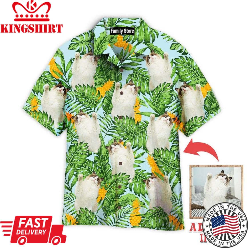 Funny Cat Raising Paw Pineapple Tropical Custom Hawaiian Shirt