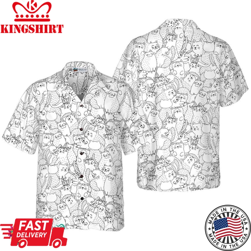 Funny Cats Black And White Pattern Hawaiian Shirt