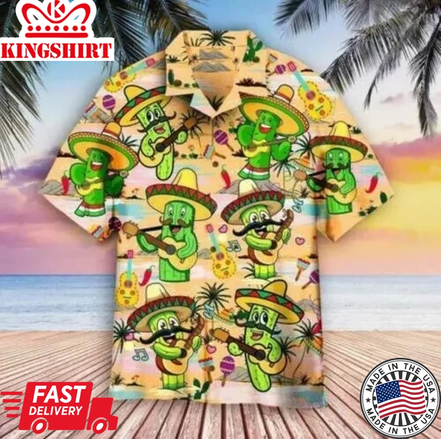 Funny Catus Playing Guitar Cinco De Mayo Aloha Trendy Hawaiian Shirt