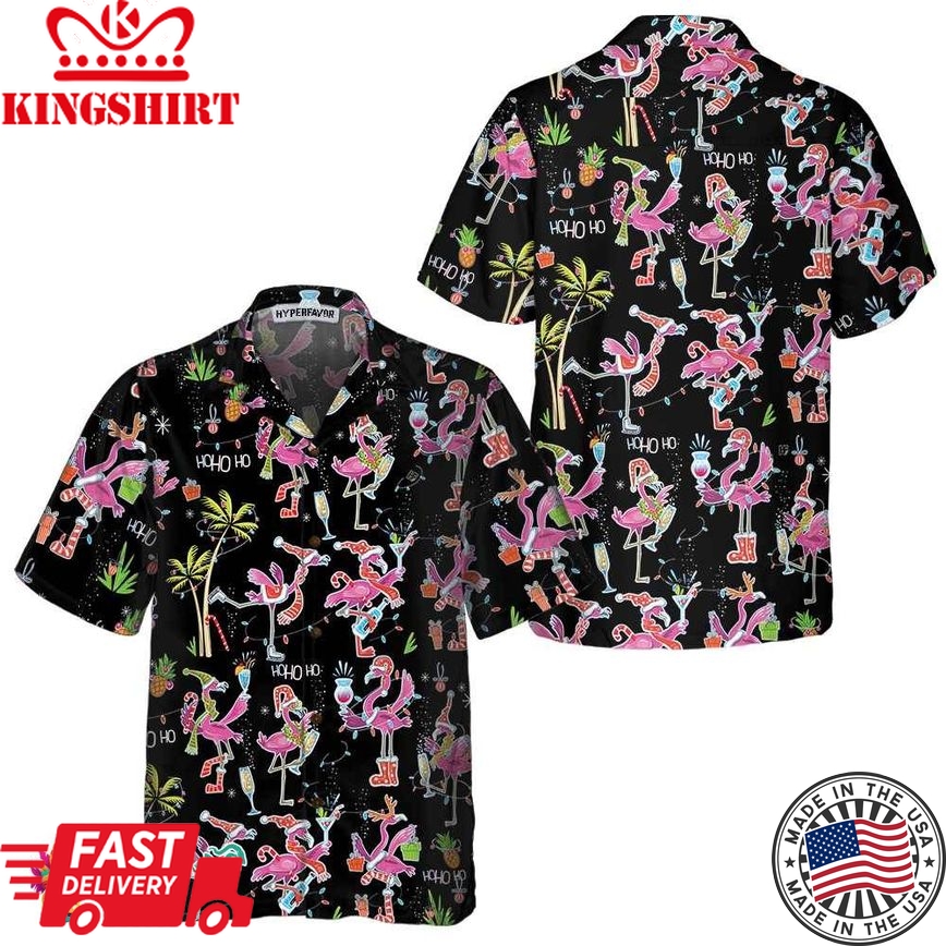 Funny Christmas Flamingo Hawaiian Shirt, Christmas Tropical Shirt For Men, Best Xmas Gift Idea