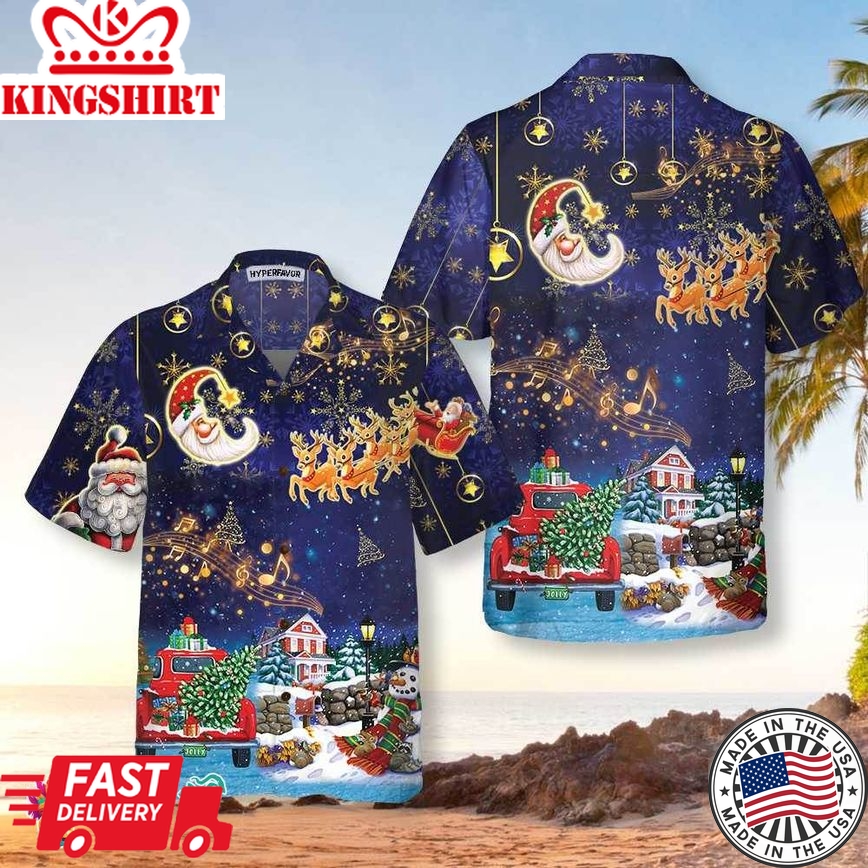 Funny Christmas Sky Santa Clause With Reindeers Hawaiian Shirt, Funny Christmas Shirt, Best Gift For Christmas