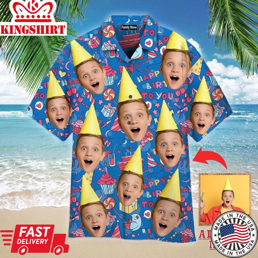 Funny Custom Face Amazing Boy Birthday On Blue Custom Hawaiian Shirt