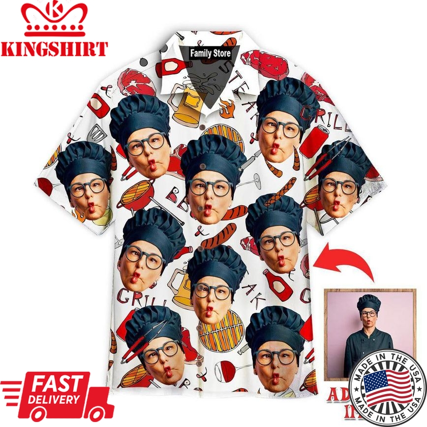 Funny Custom Face Chef Bbq Grill Party Custom Hawaiian Shirt