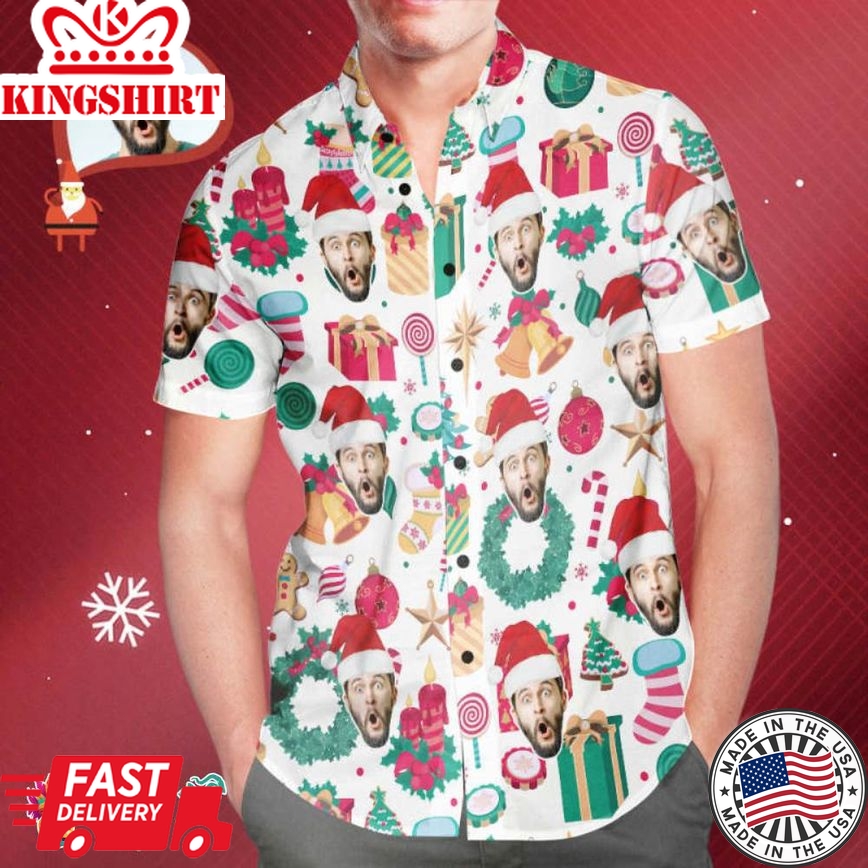 Funny Custom Face Christmas Pattern Trending Hawaiian Shirts Hawaiian Shirt Gift For Him