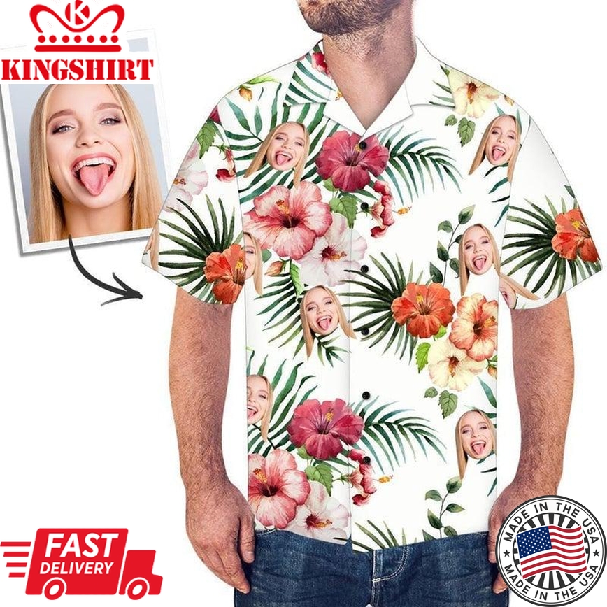 Funny Custom Face Hibiscus Flower Custom Hawaiian Shirt