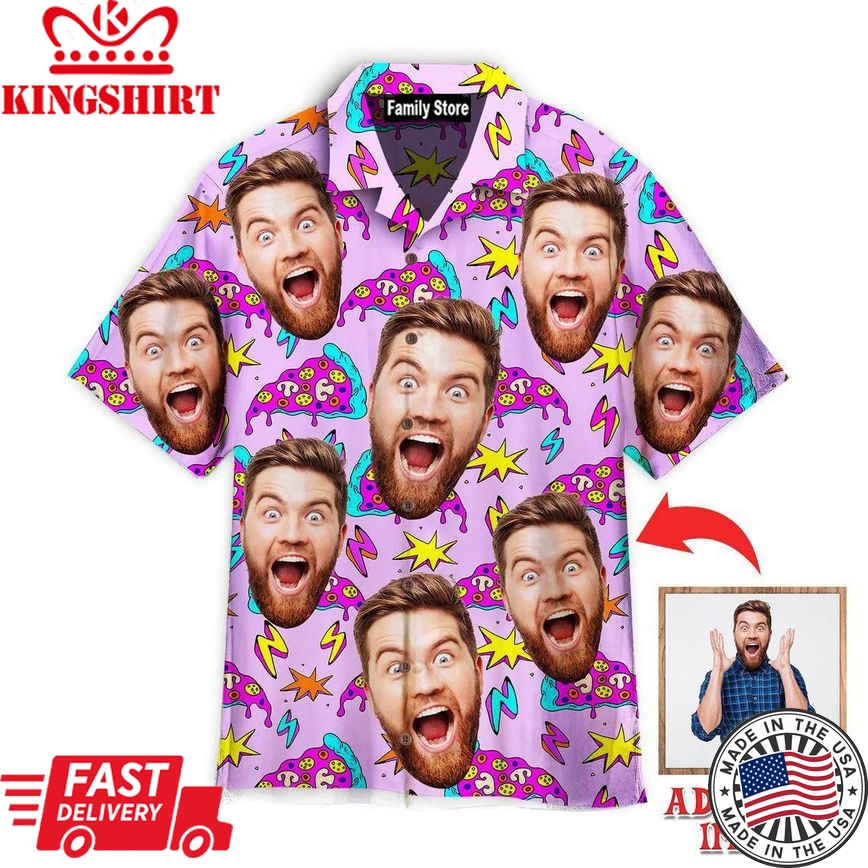 Funny Custom Face Pizza Slices Strikes Custom Hawaiian Shirt