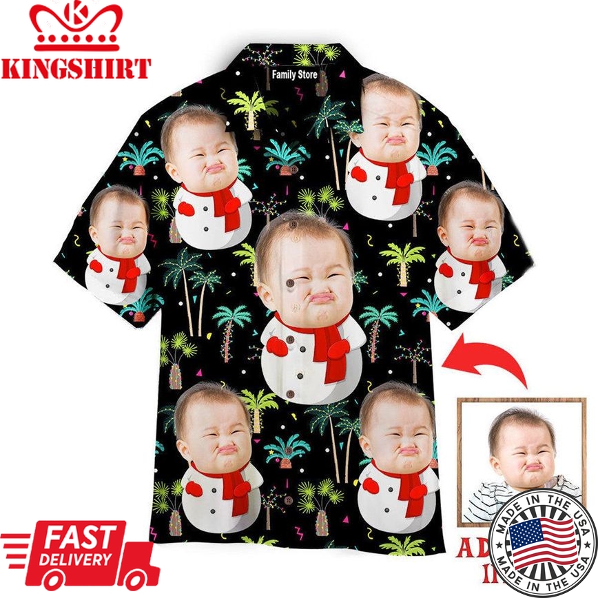 Funny Custom Face Snowman Christmas In July Custom Hawaiian Shirt