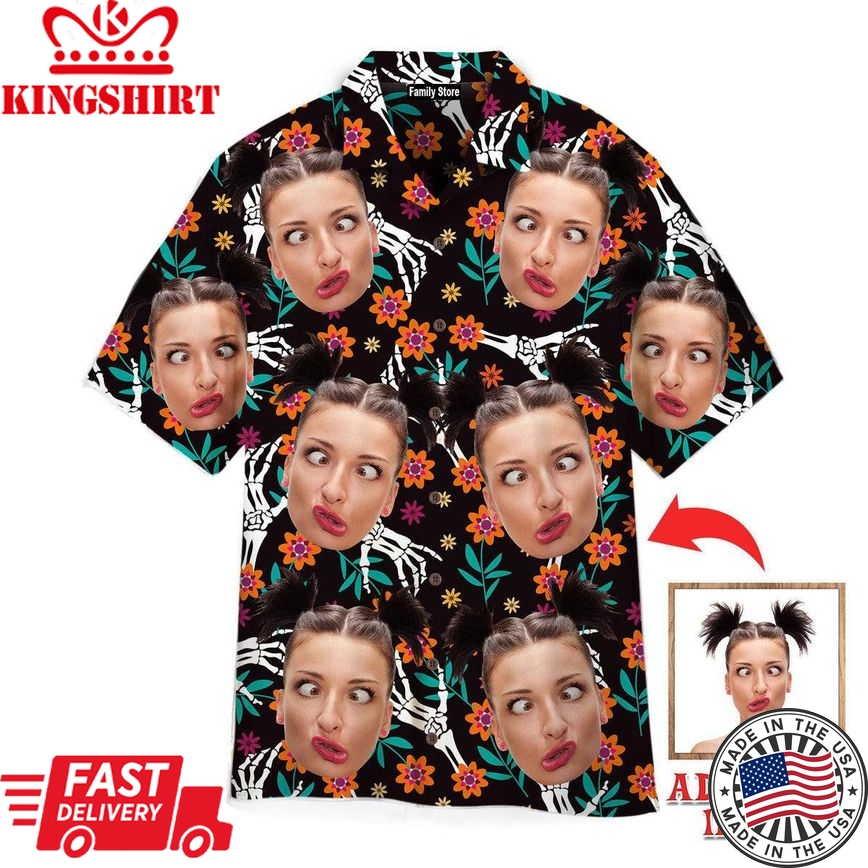 Funny Custom Face Your Photo On Mexican Flower Style Custom Hawaiian Shirt