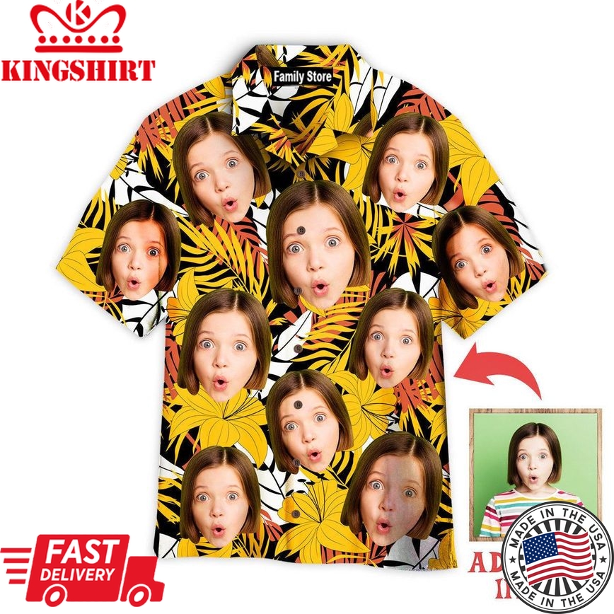 Funny Custom Face Your Photo On Yellow Flower Design Custom Hawaiian Shirt