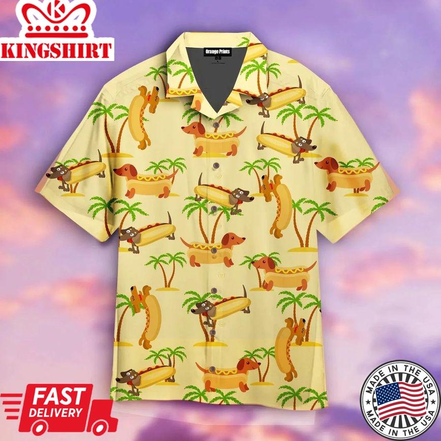 Funny Dachshund Hotdog Aloha Hawaiian Shirts