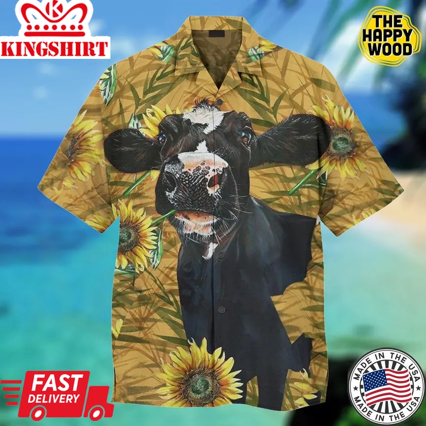 Funny Dairy Cow Sun Flowers 3D Hawaiian Hawaii Shirt