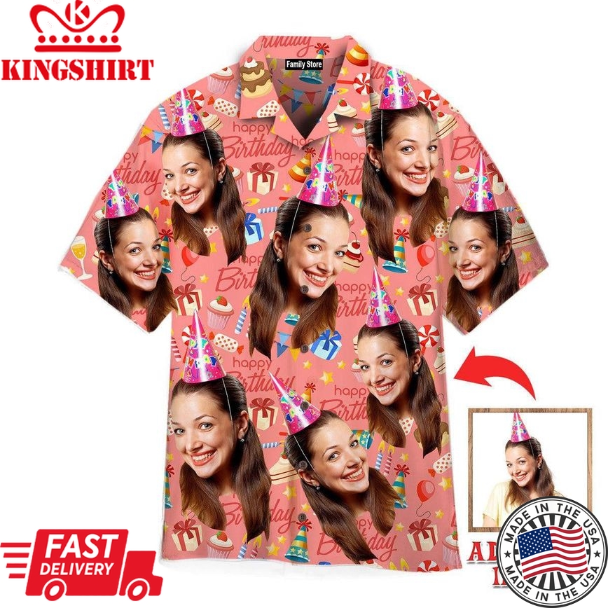 Funny Face Happy Birthday On Pink Custom Hawaiian Shirt