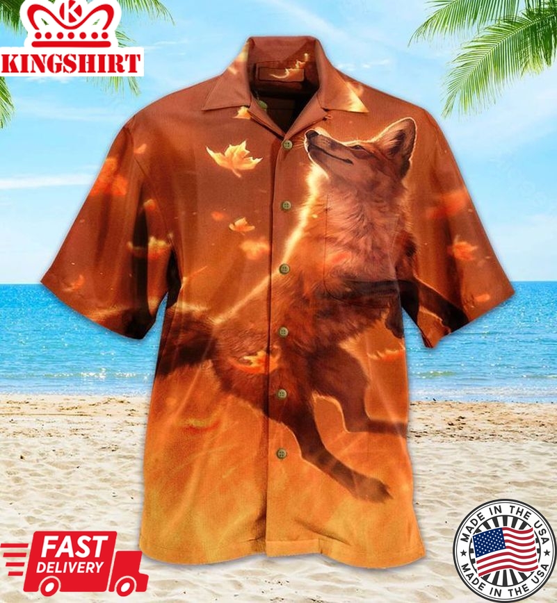 Funny Fox Autumn Orange Trendy Hawaiian Shirt 3D, Fox Lover Trendy Hawaiian Shirt For Summer Gifts