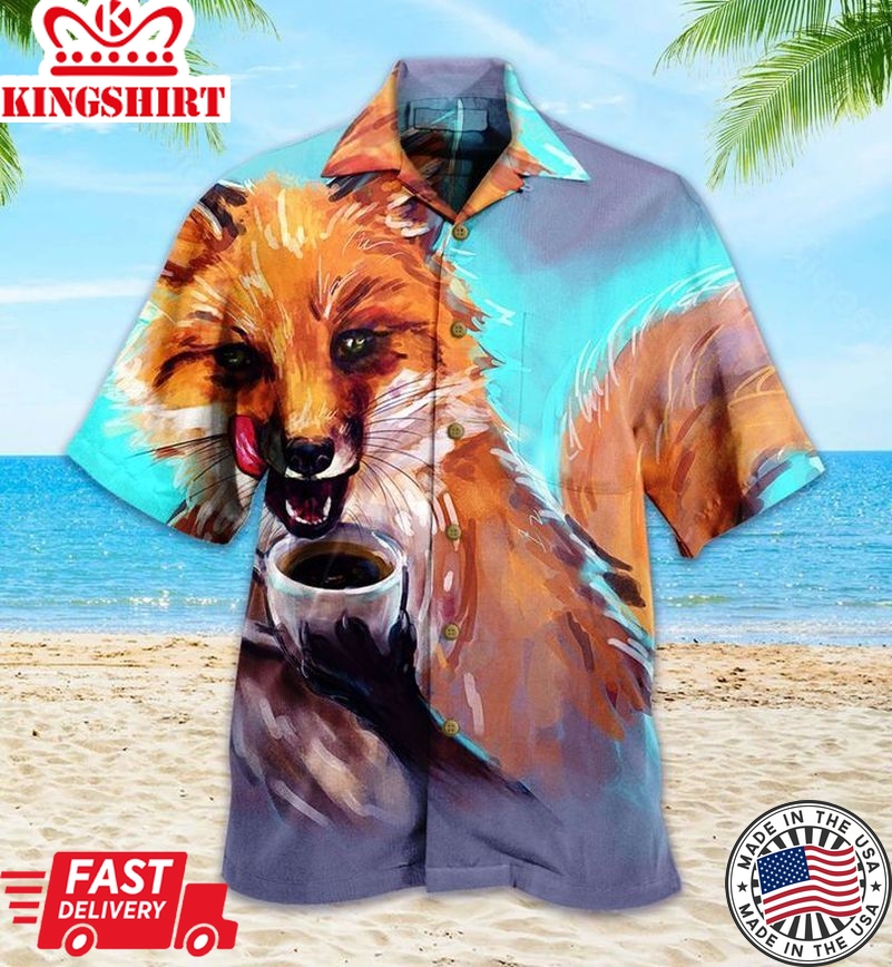 Funny Fox Coffee Orange Trendy Hawaiian Shirt 3D, Fox Lover Trendy Hawaiian Shirt For Summer Gifts