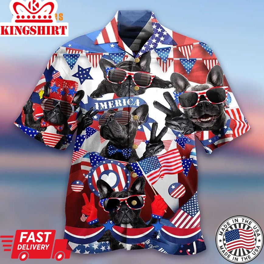 Funny Frenchies Loves America Trendy Hawaiian Shirt, Dog Trendy Hawaiian Shirt Perfect Gifts For Your Loved Ones