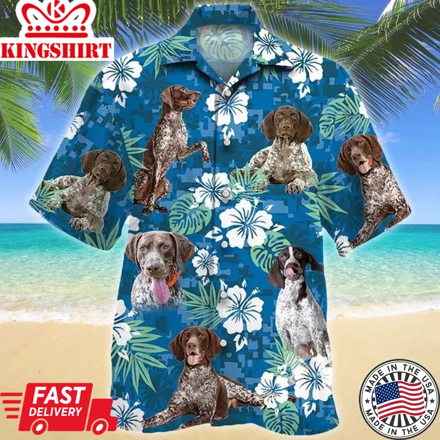 Funny German Shorthaired Pointer Dog Lovers Blue Camouflage Style Hawaiian Shirt