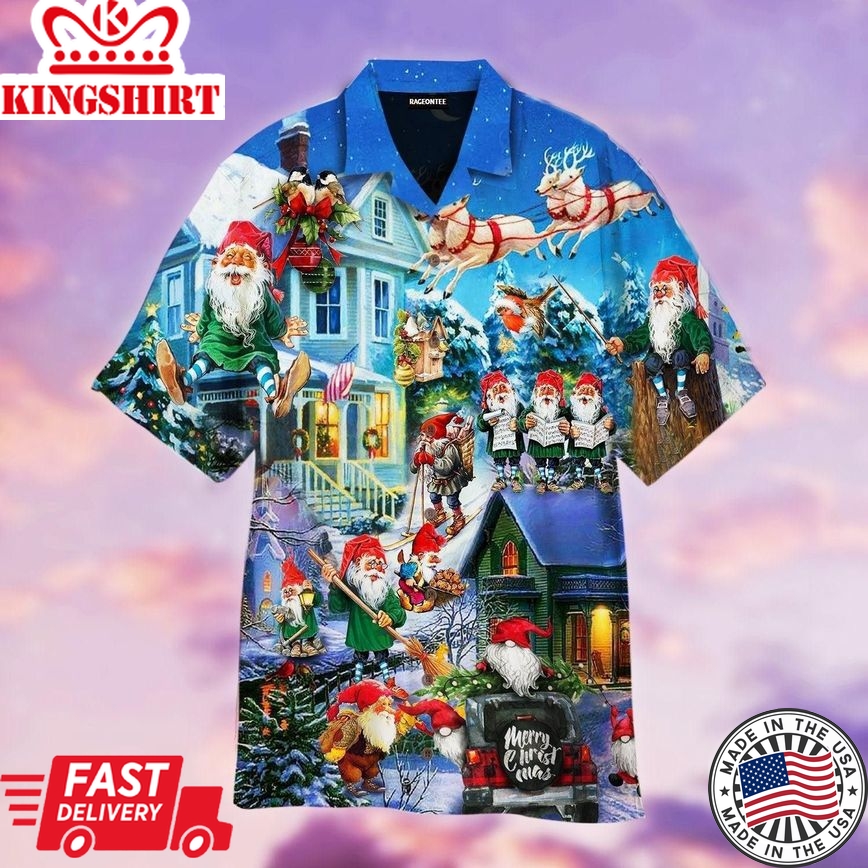 Funny Gnome Santa On Christmas Day Trendy Hawaiian Shirt For