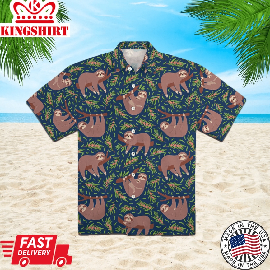 Funny Lazy Sloths On Branch Seamless Trendy Hawaiian Shirt For Aloha Shirt