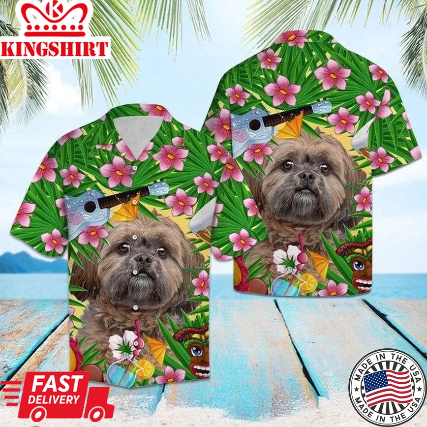 Funny Lhasa Apso Summer Party With Guitar Pattern Hawaiian Shirt