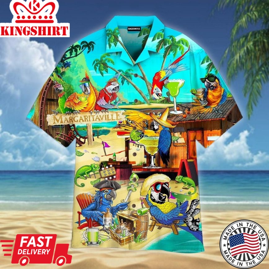 Funny Parrot In Summer Beach Party Trendy Hawaiian Shirt For