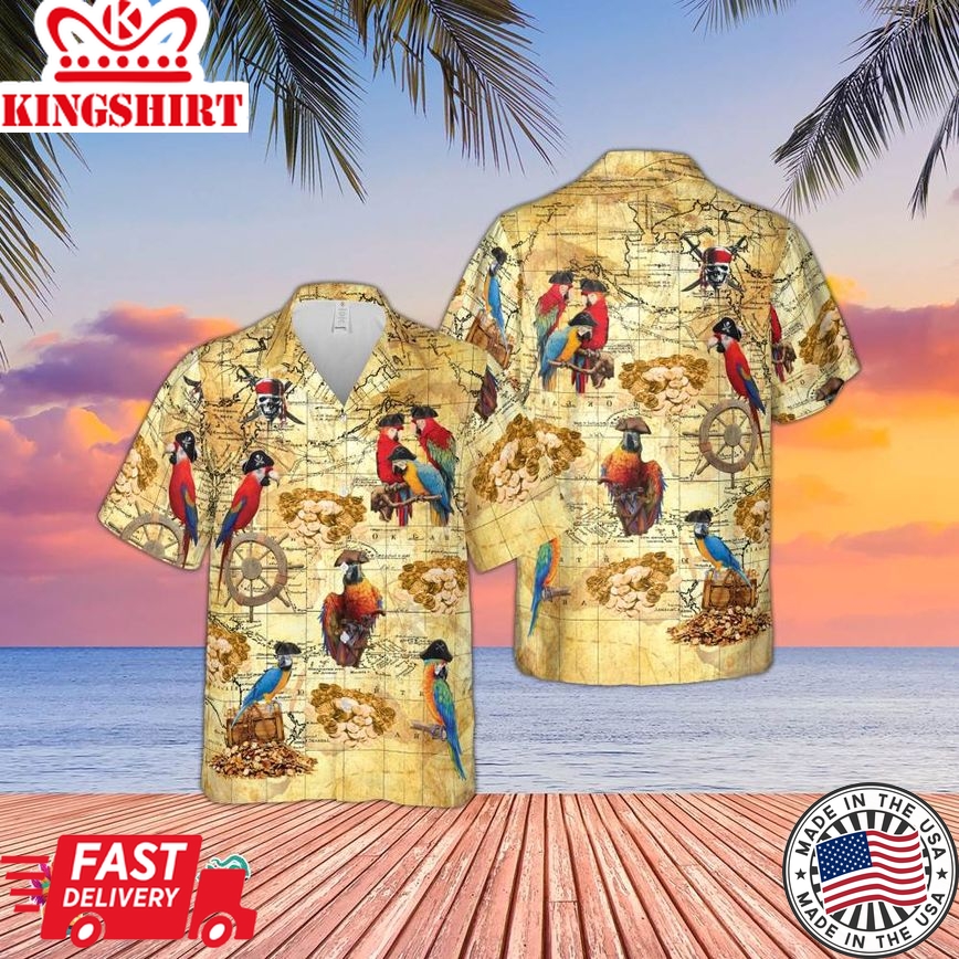 Funny Pirate Parrots Hawaiian Shirt, Funny Parrots Shirt, Parrot Lovers Shirt, Button Down Aloha Shirt, Beach Party Vacation Shirt