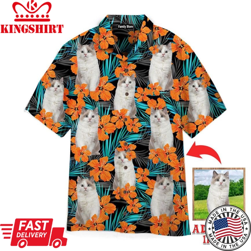 Funny Ragdoll Cat In Orange Floral Tropical Custom Hawaiian Shirt