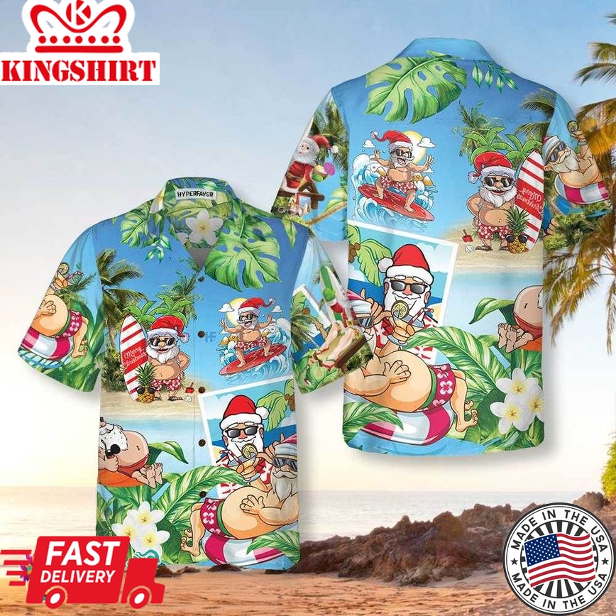 Funny Santa Claus In Aloha Hawaiian Shirt, Santa Claus Hawaiian Shirt, Best Gift For Christmas