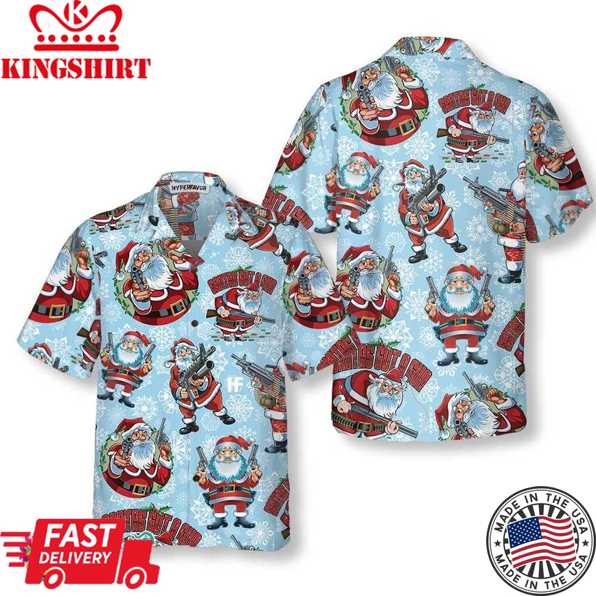 Funny Santa Claus With Machine Gun Christmas Hawaiian Shirt, Funny Santa Claus Hawaiian Shirt