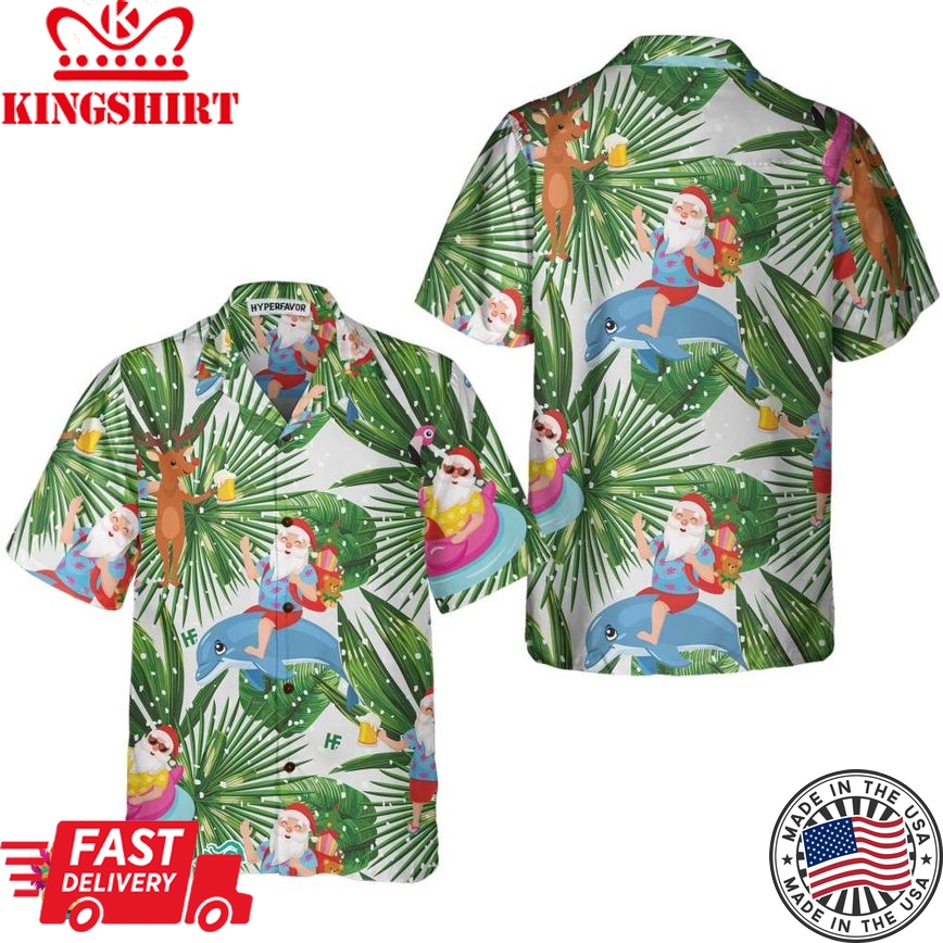 Funny Tropical Christmas Hawaiian Shirt, Funny Santa Claus Shirt For Christmas