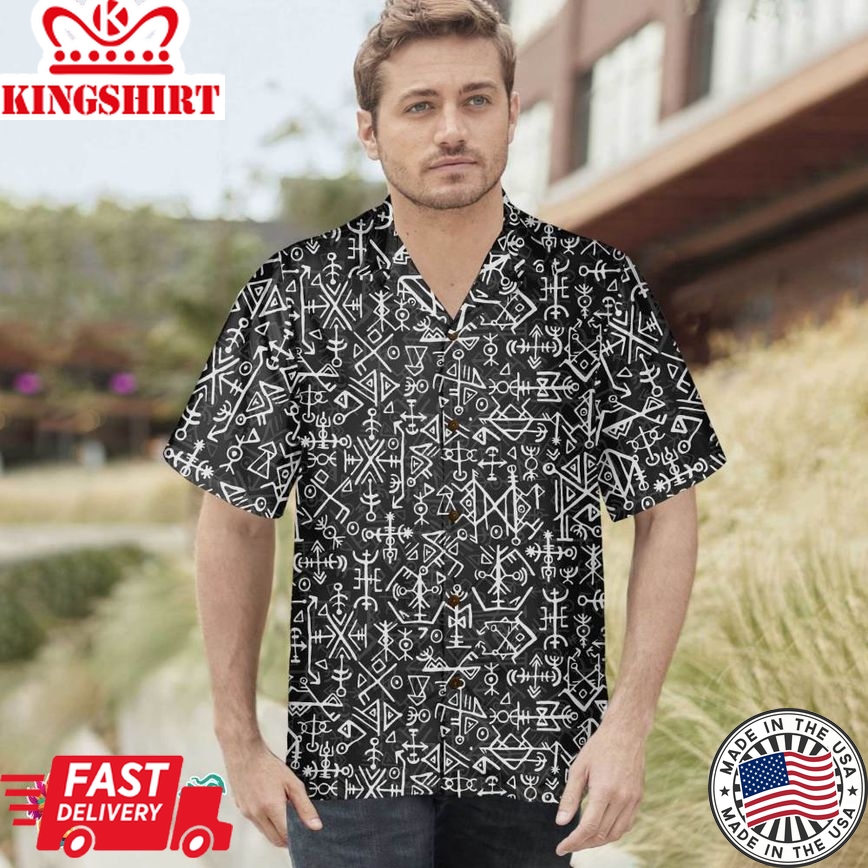 Futhark Norse Islandic And Viking Symbol Hawaiian Shirt, Seamless Pattern Viking Shirt For Men And Women