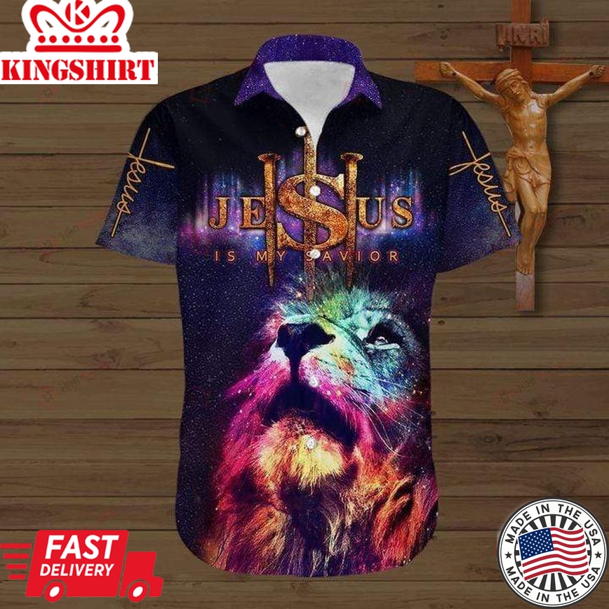 Galaxy Lion And Jesus Aloha Hawaiian Shirts For Men And For Women