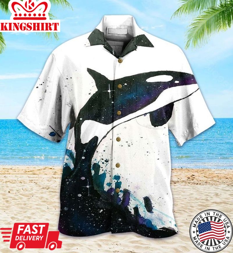 Galaxy Orca Killer Whale White Trendy Hawaiian Shirt 3D Summer Gifts