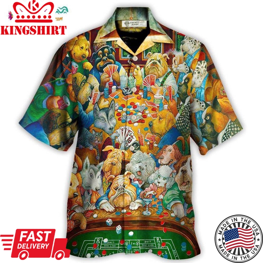 Gambling Dog Canines Playing Poker Hawaiian Shirt