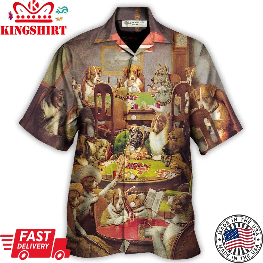 Gambling Dog Playing Poker Hawaiian Shirt