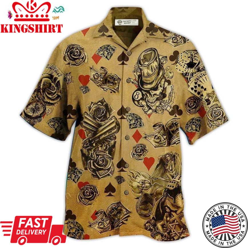 Gambling Flowers Skull Hawaiian Shirt