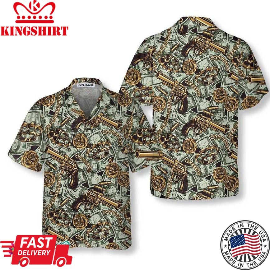 Gangster And Money Vintage Seamless Pattern Hawaiian Shirt, Short Sleeve Money Shirt For Men