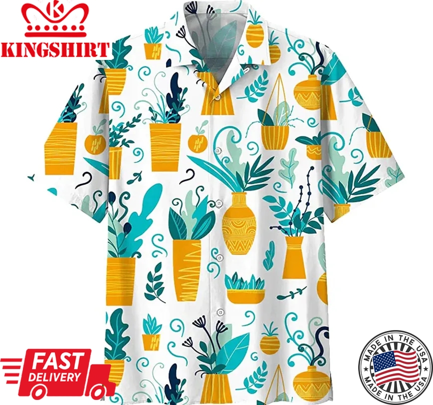 Gardening Hawaii Shirt Gardening Plants Pots Pattern Aloha Shirt Gardening Trendy Hawaiian Shirt