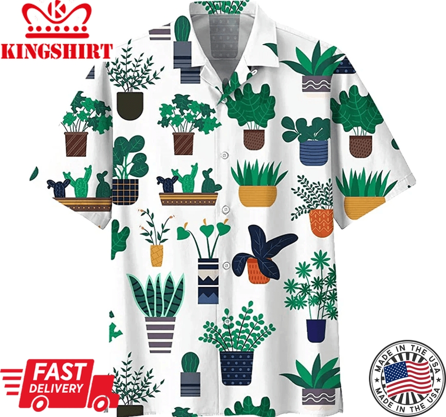 Gardening Hawaii Shirt Gardening Plants Pots Pattern White Aloha Shirt Gardening Trendy Hawaiian Shirt