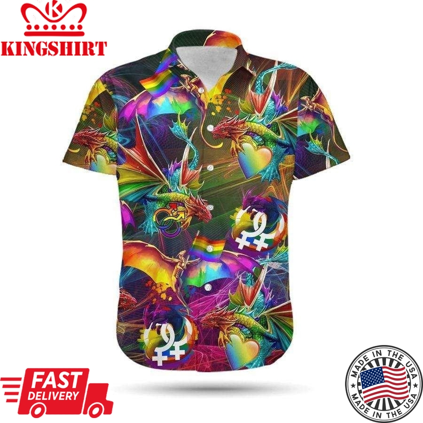 Gay Pride 3D Shirt, Festival Lgbt Dragon Rainbow Design Hawaiian Shirt