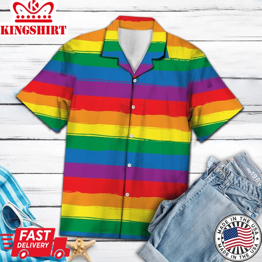 Gay Pride T Shirt, Lgbt Stripe Rainbow Nice Ornamental Hawaiian Shirt