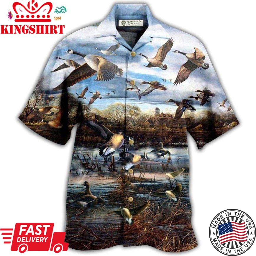 Geese Animals Love Canada Geese And Peaceful Sky Hawaiian Shirt