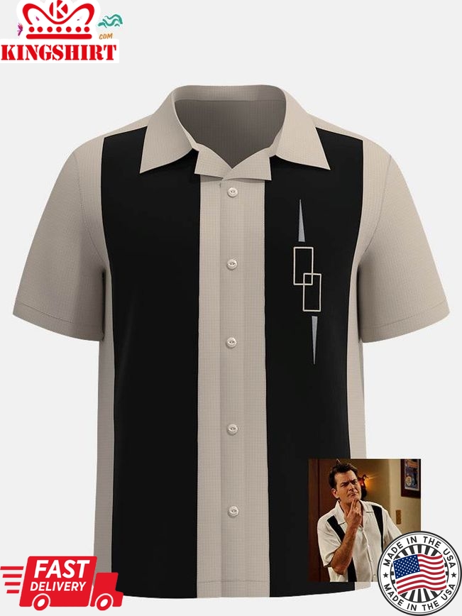 Geometric Shapes Design Short Sleeve Bowling Shirt for Men