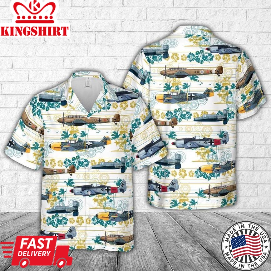 German Air Force Fighter Aircraft In Ww2 Trendy Hawaiian Shirt