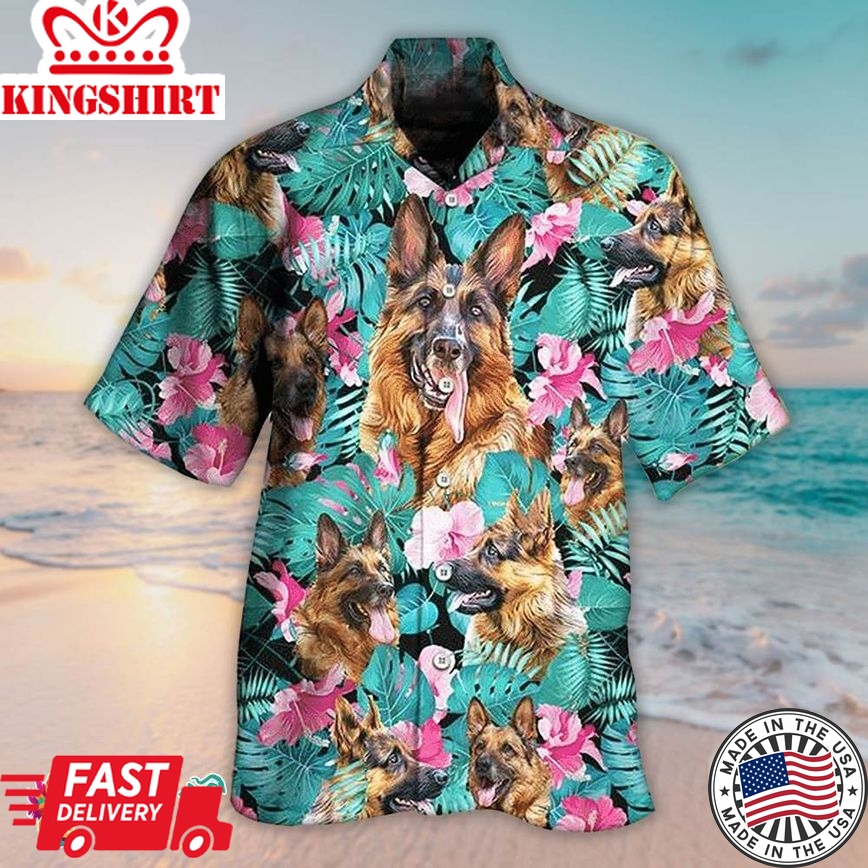 German Shepherd 3D Hawaiian Shirt For Men, Aloha Hawaiian Shirts