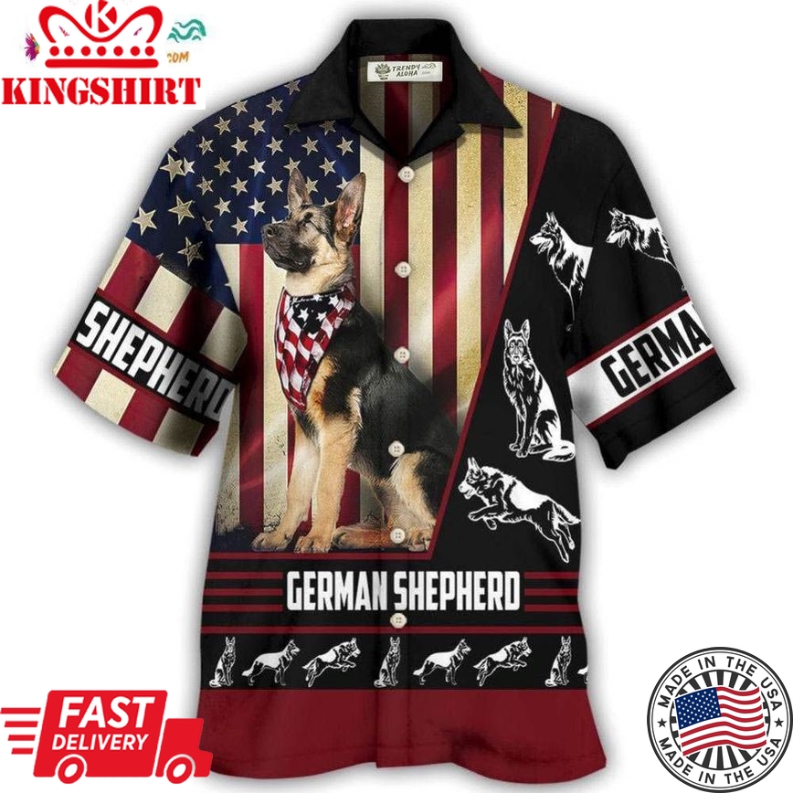 German Shepherd American Flag Hawaiian Shirt