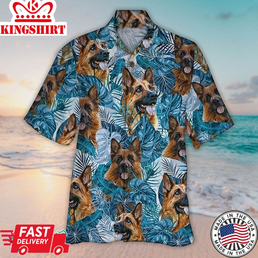 German Shepherd Blue High Quality Hawaiian Aloha Beach Shirt