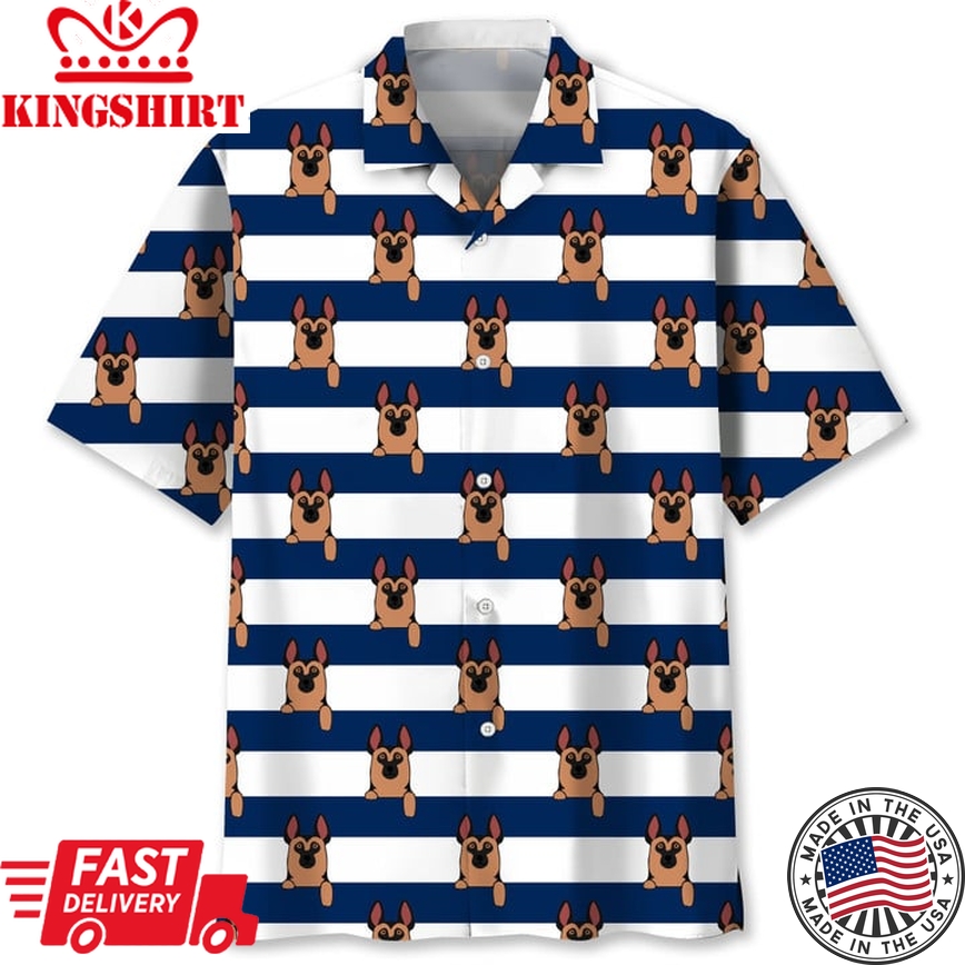 German Shepherd Blue Stripes Hawaii Shirt