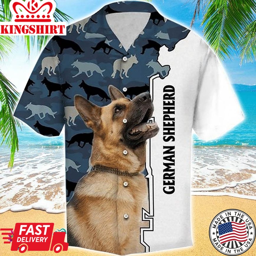 German Shepherd Camo Pattern Blue Awesome Hawaiian Aloha Beach Shirt