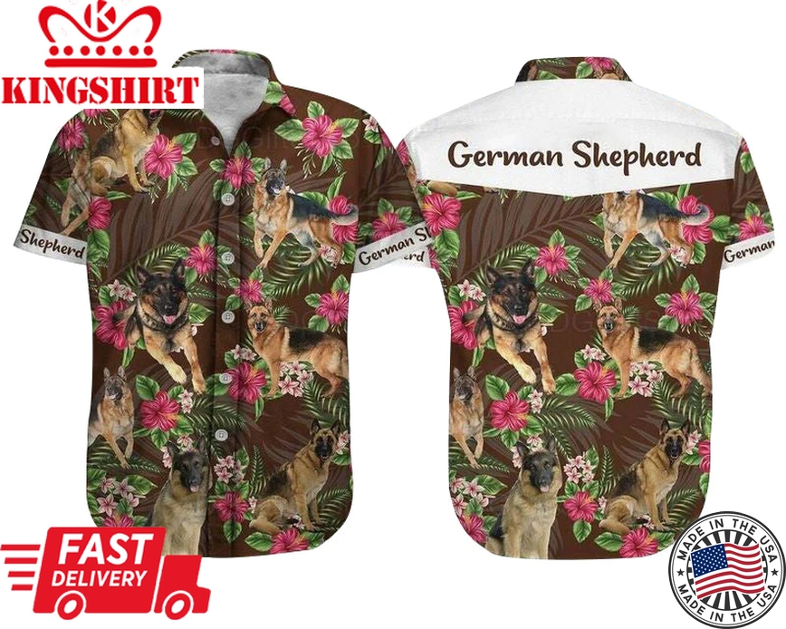 German Shepherd Dog Aloha Trendy Hawaiian Shirt - German Shepherd Pet Trendy Hawaiian Shirt, Hibiscus Tropical Trendy Hawaiian Shirt For Men & Women