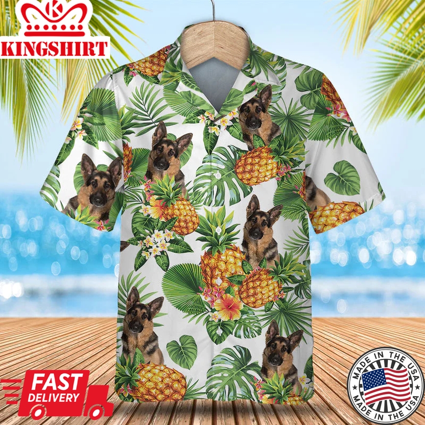 German Shepherd Dog Tropical Pattern Trendy Hawaiian Shirt, Dog Lover Trendy Hawaiian Shirt, Summer Gift For Men And Women